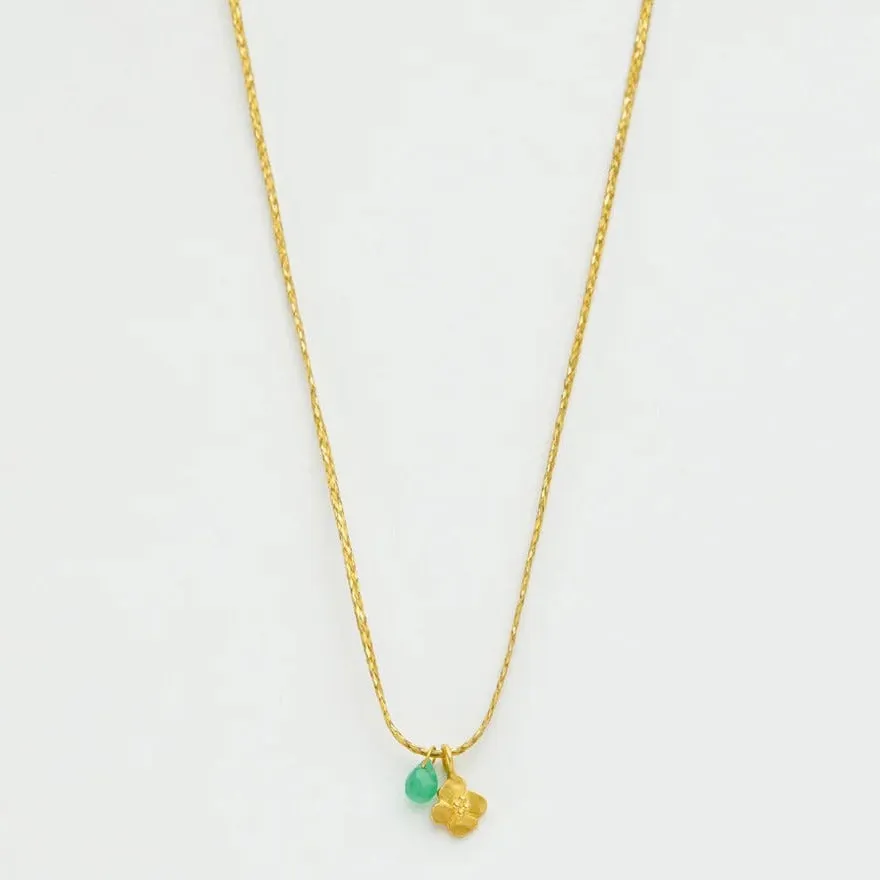 Pippa Small 18kt Gold Anemone and Single Tiny Pendant on Cord Necklace Chrysoprase