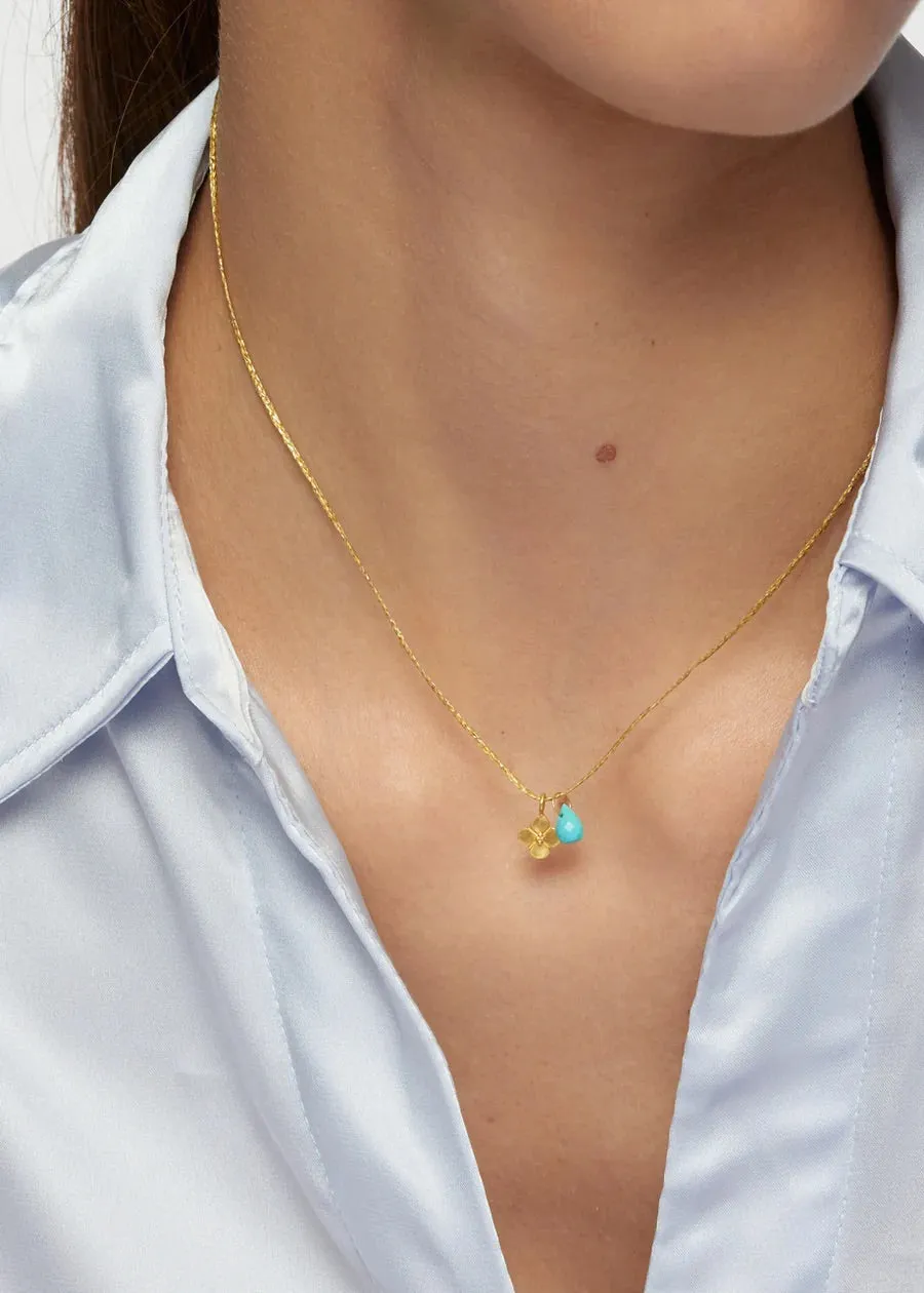 Pippa Small 18kt Gold Anemone and Single Tiny Pendant on Cord Necklace Chrysoprase