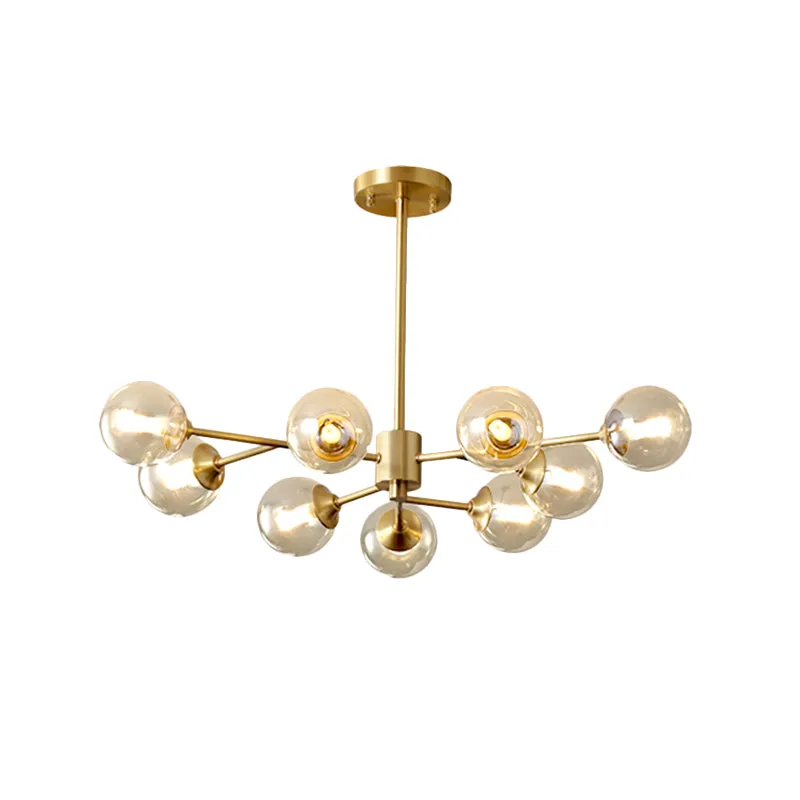 Post Modern Brass Chandelier with Clear Glass Shade - 9 Lights for Living Room Ceiling