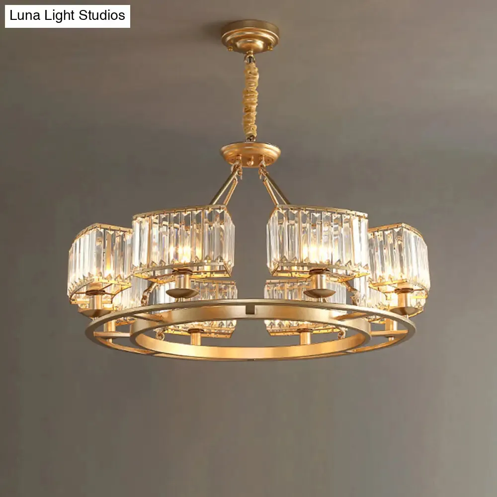 Post-Modern Crystal Prism Pendant Chandelier with Gold Finish for Living Room