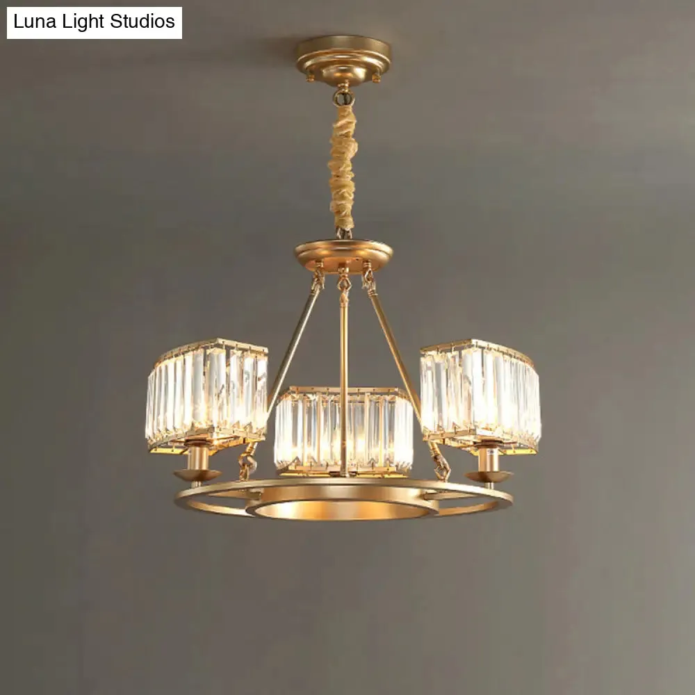 Post-Modern Crystal Prism Pendant Chandelier with Gold Finish for Living Room