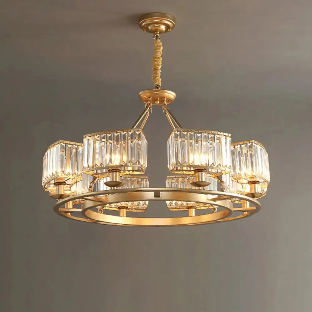 Post-Modern Crystal Prism Pendant Chandelier with Gold Finish for Living Room
