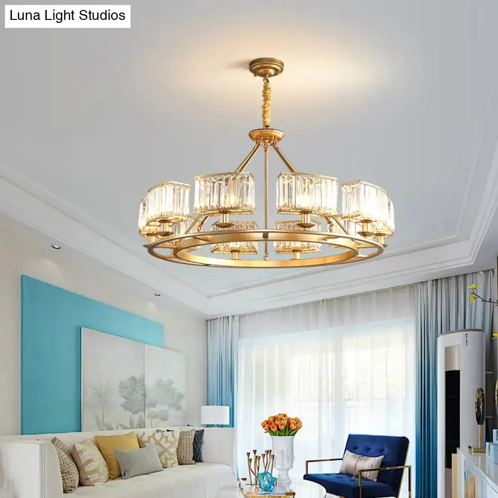 Post-Modern Crystal Prism Pendant Chandelier with Gold Finish for Living Room