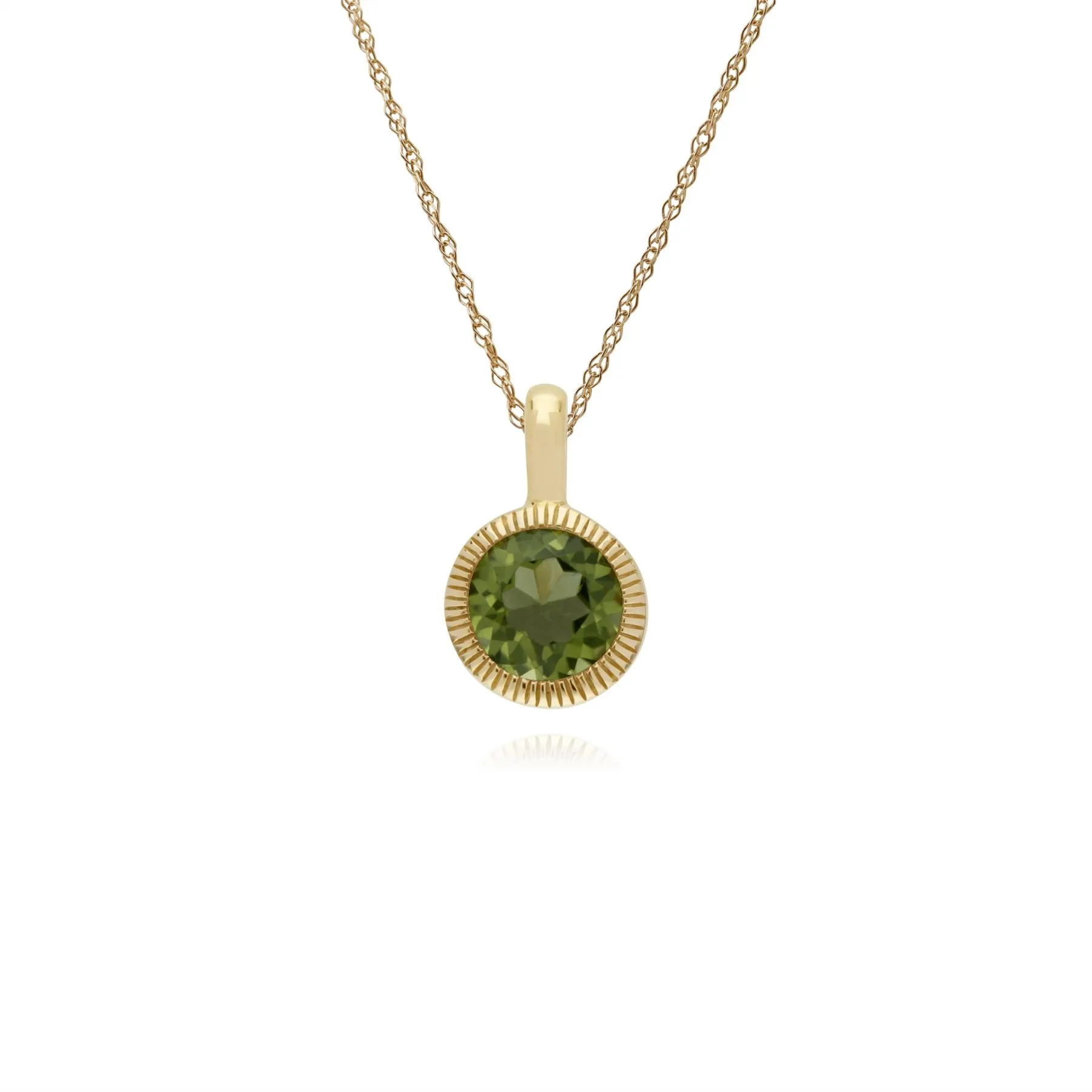 Péridot Collier, 9 CT Péridot or Jaune Pierre Unique Rond Milgrain Pendentif sur 45cm Chaîne