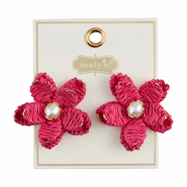 Raffia Flower Earrings - Assorted