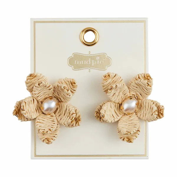 Raffia Flower Earrings - Assorted