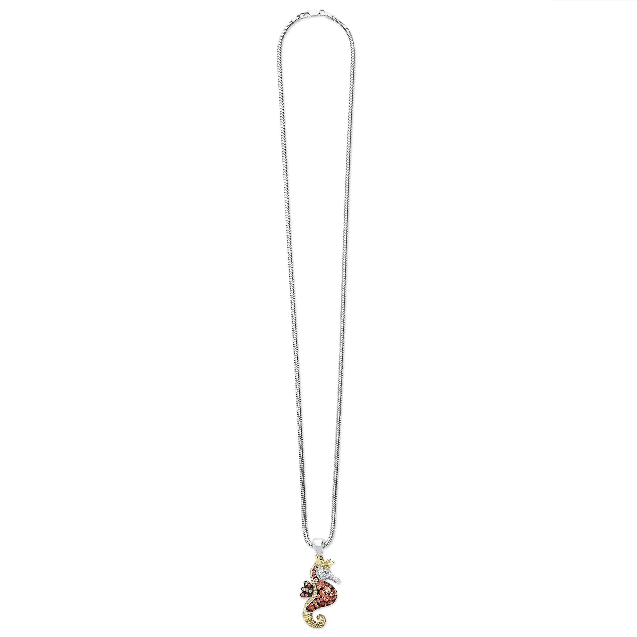 Rare Wonders Orange Sapphire and Diamond Seahorse Pendant Necklace