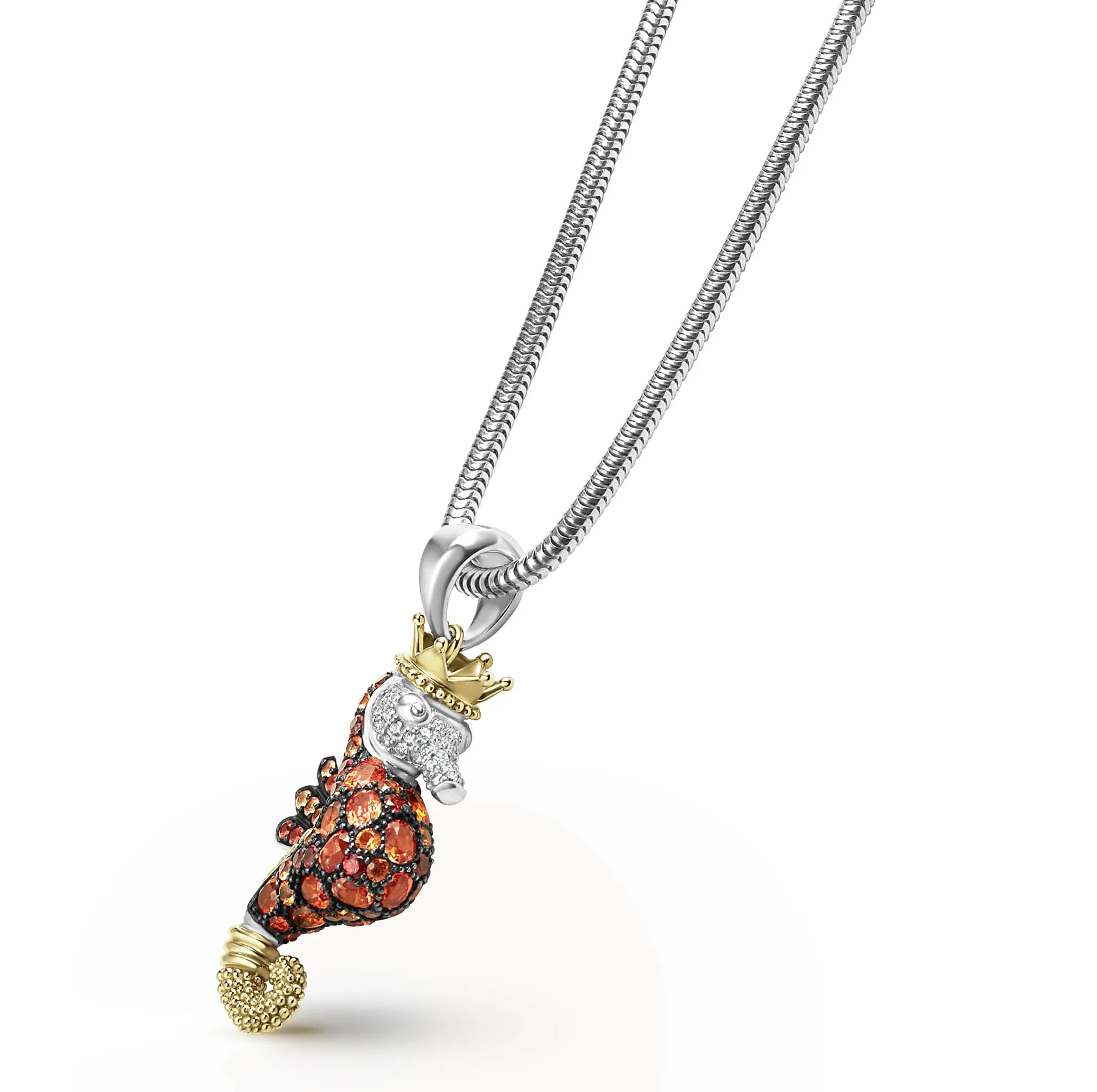 Rare Wonders Orange Sapphire and Diamond Seahorse Pendant Necklace