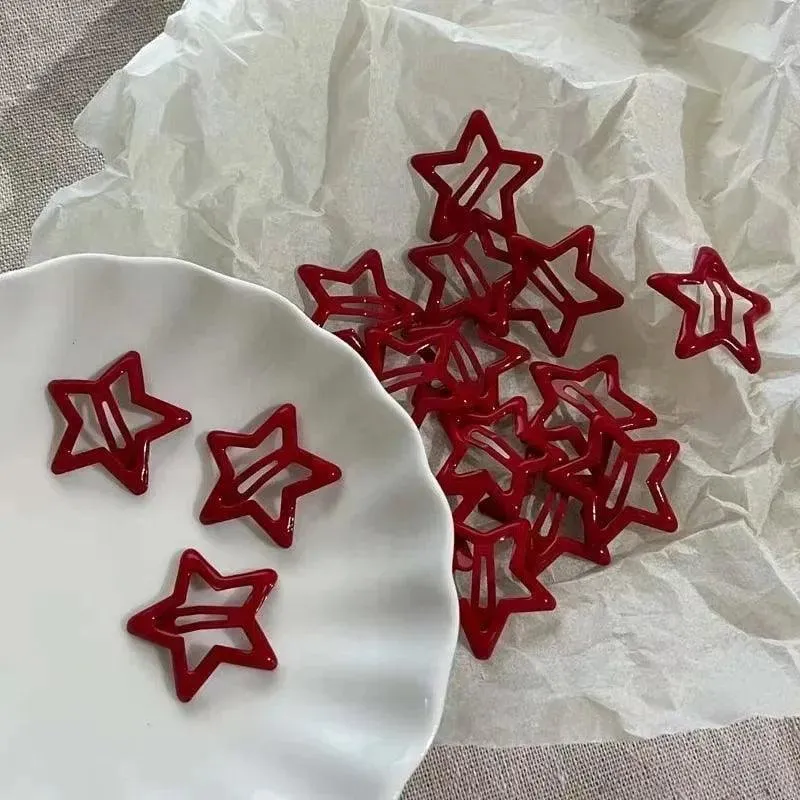 Red Star Waterdrop Barrettes: Stylish Hair Clips for Girls and Women