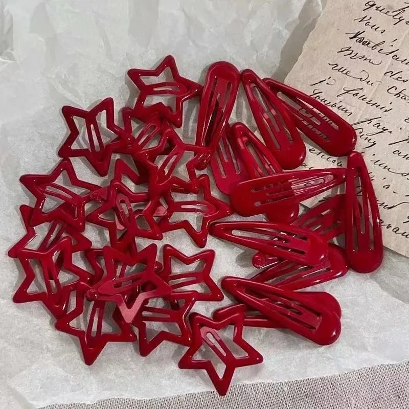 Red Star Waterdrop Barrettes: Stylish Hair Clips for Girls and Women