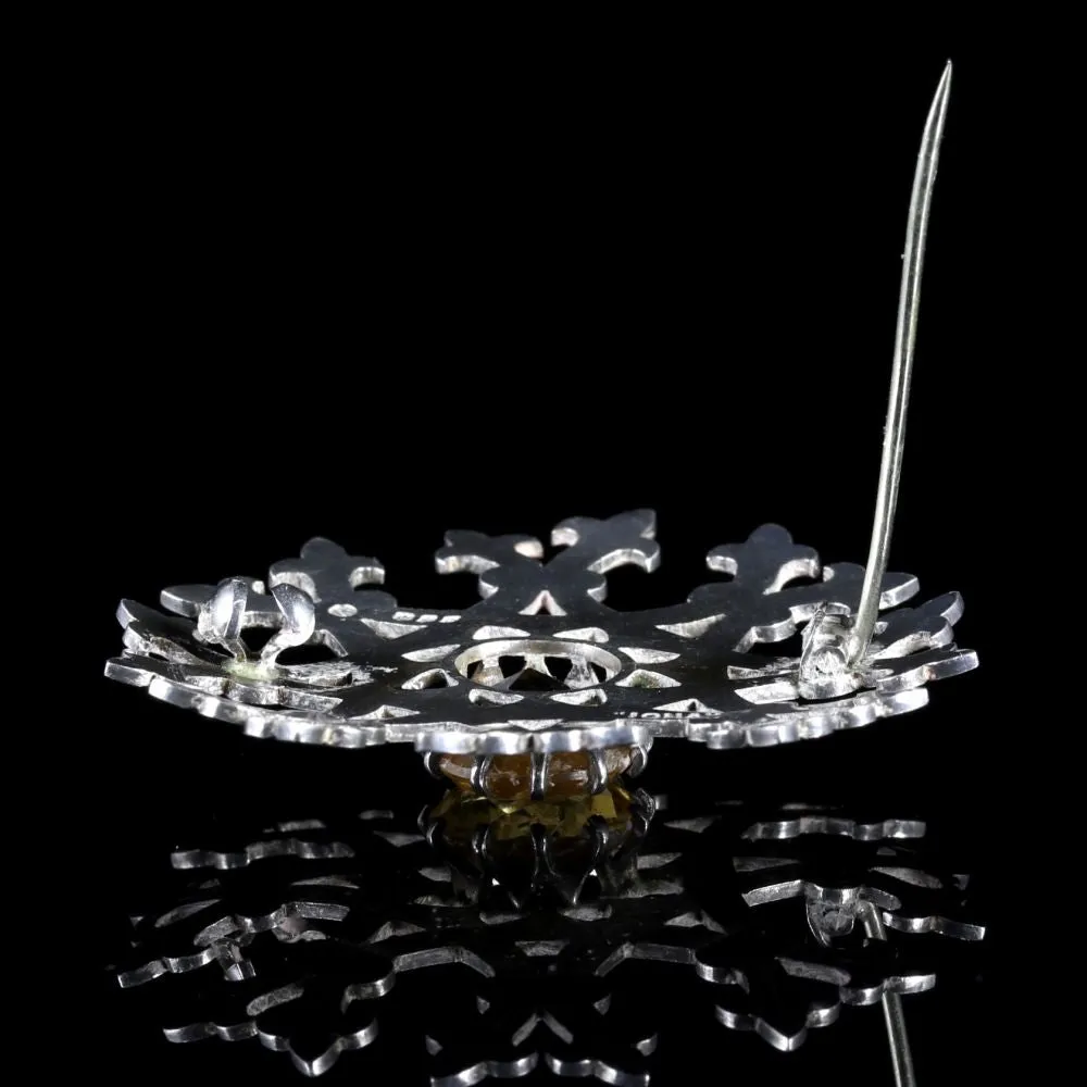 Scottish Silver Citrine Brooch Circa 1940 Iona