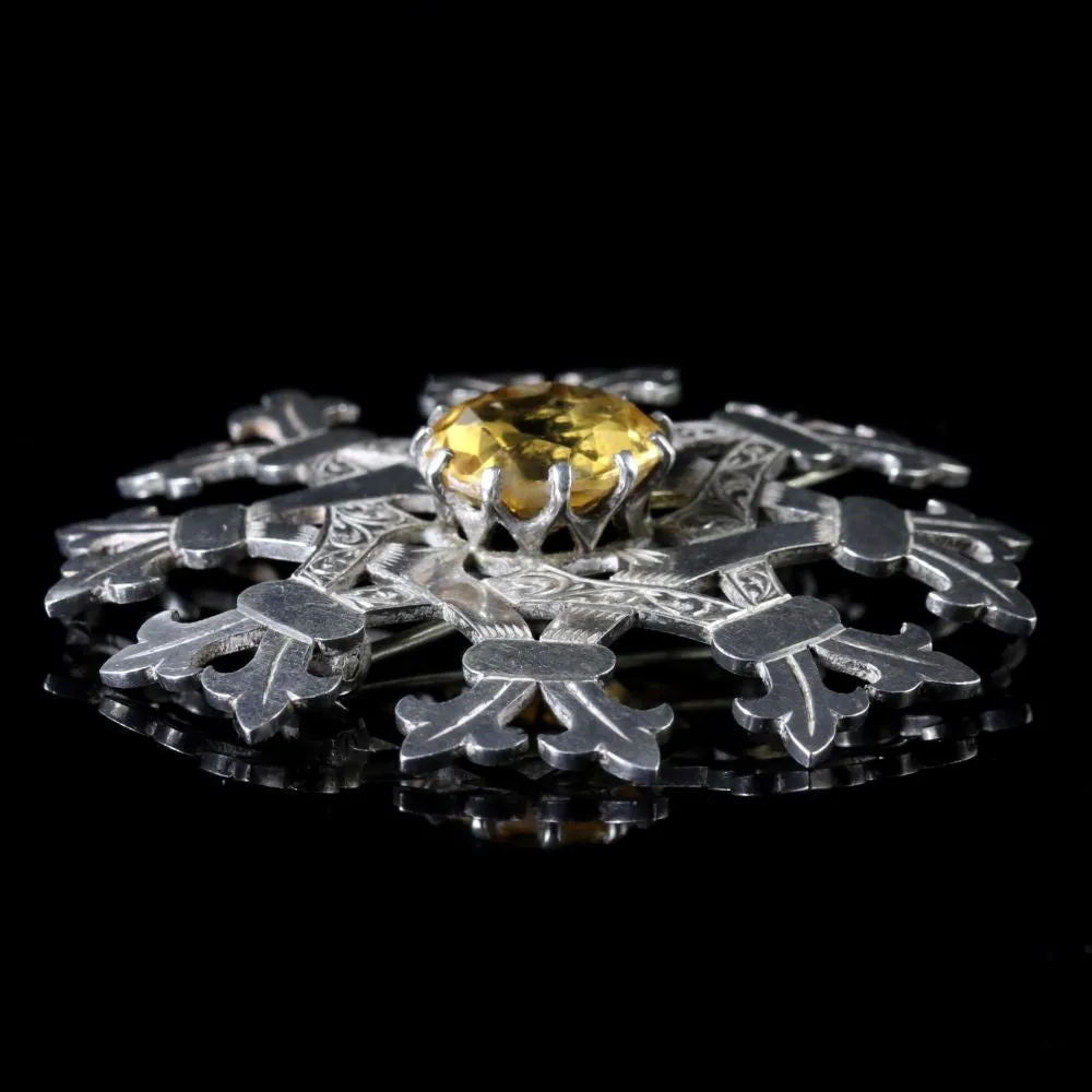Scottish Silver Citrine Brooch Circa 1940 Iona