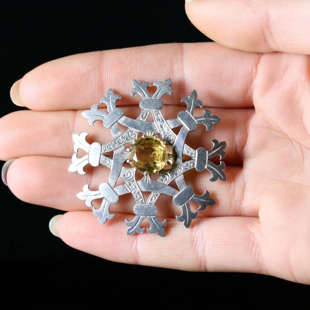 Scottish Silver Citrine Brooch Circa 1940 Iona