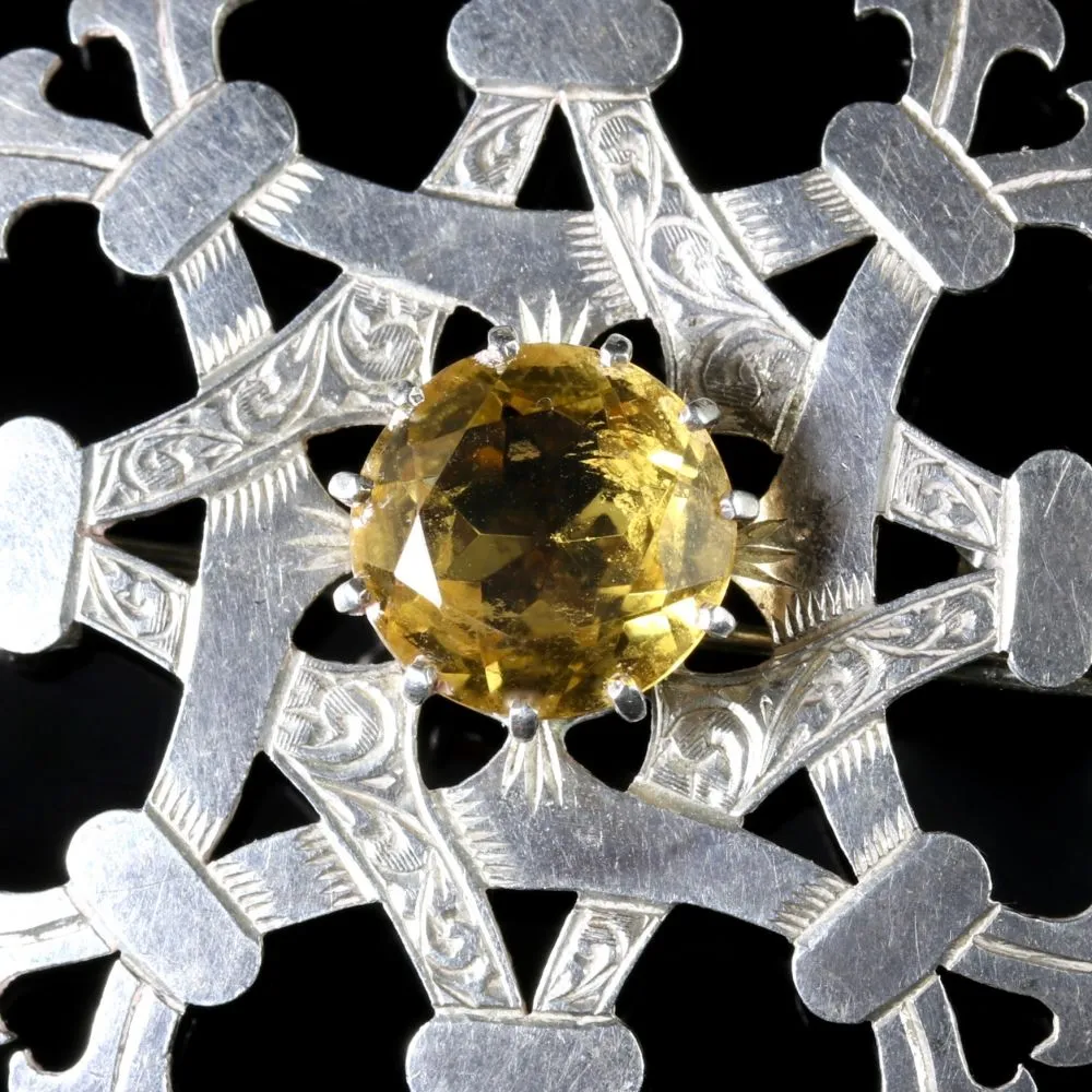 Scottish Silver Citrine Brooch Circa 1940 Iona
