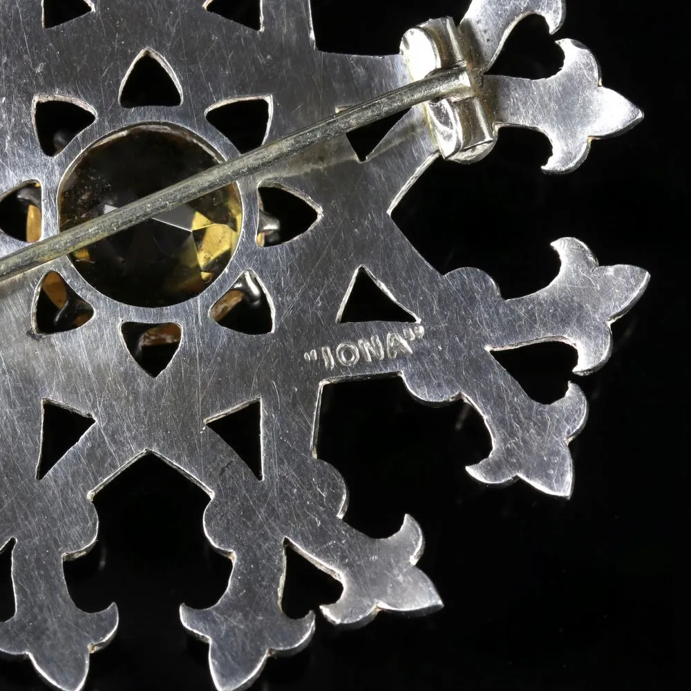 Scottish Silver Citrine Brooch Circa 1940 Iona