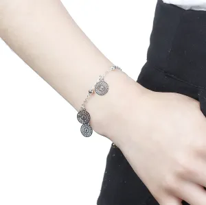 SEXY SPARKLES Filigree Stamping Bell Bracelet Silver Tone Round Hallow Pendants