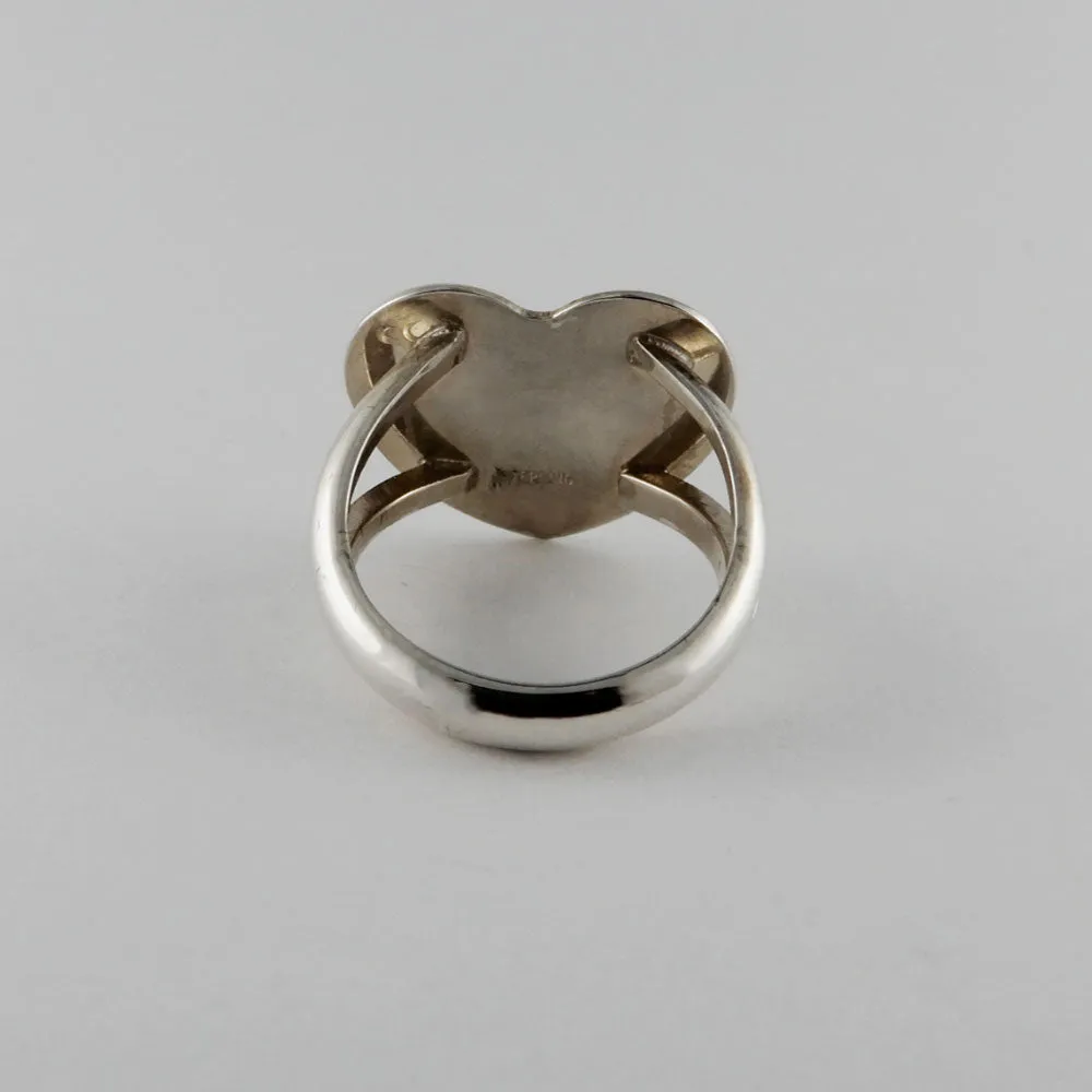Silver and Garnet Heart Shaped Hummingbird Ring