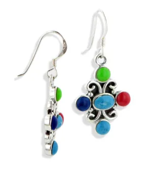 Southwestern Multi Stone Sterling Silver Hook Earrings