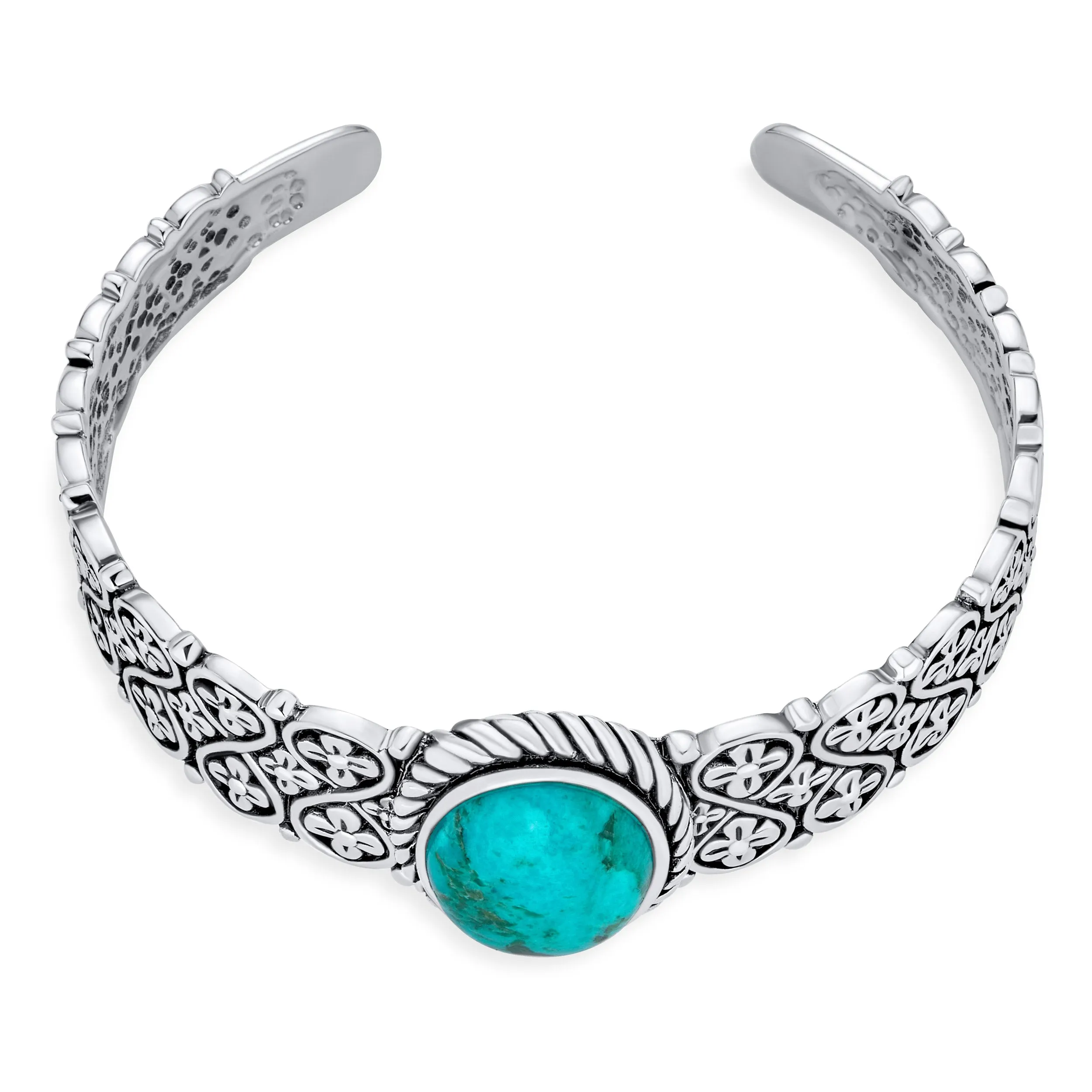 Southwestern Turquoise Gemstone Cuff Bracelet with Sterling Silver Lattice Design