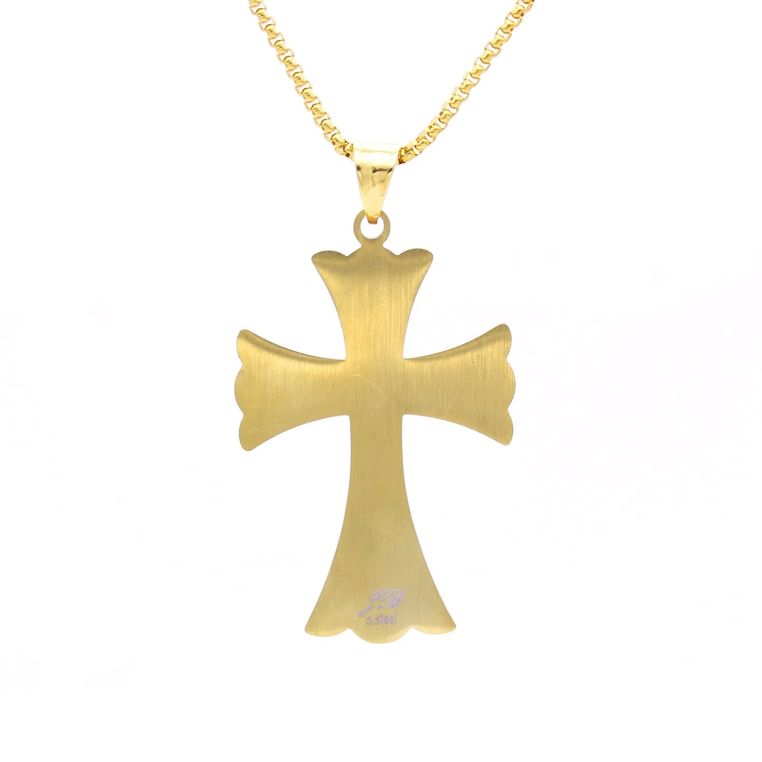 Stainless Steel CZ & Filigree Design Cross Pendant