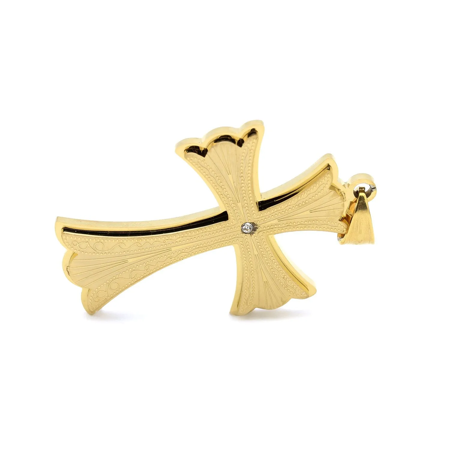 Stainless Steel CZ & Filigree Design Cross Pendant