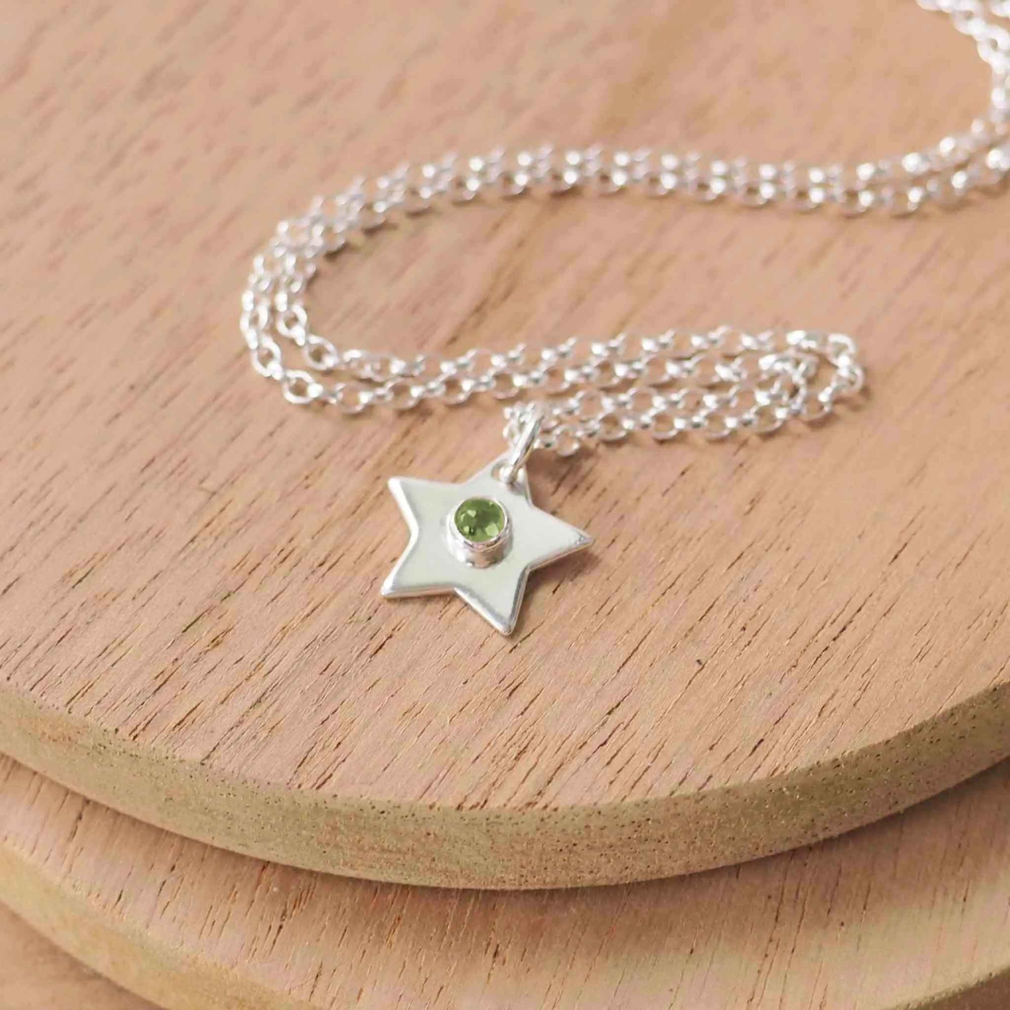 Star Charm Necklace with Peridot - August Birthstone