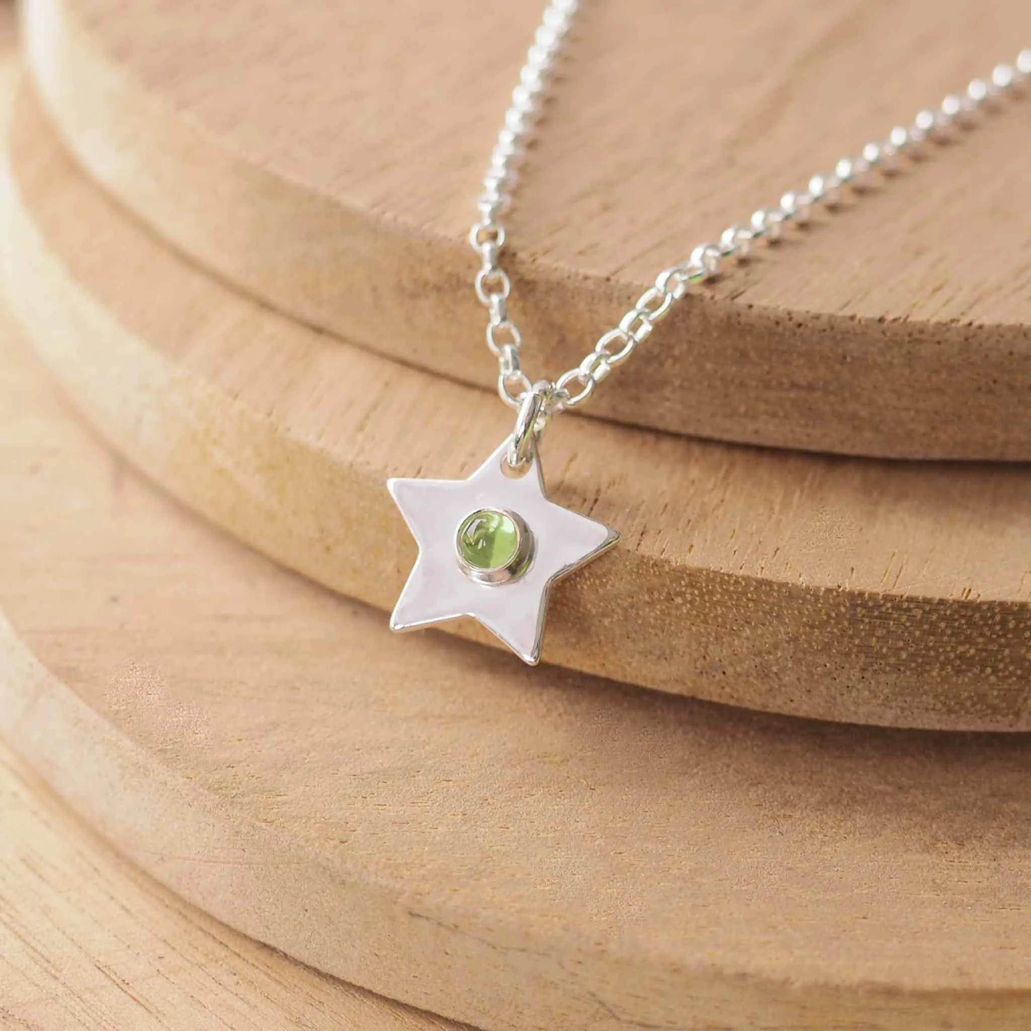 Star Charm Necklace with Peridot - August Birthstone