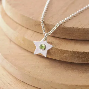 Star Charm Necklace with Peridot - August Birthstone