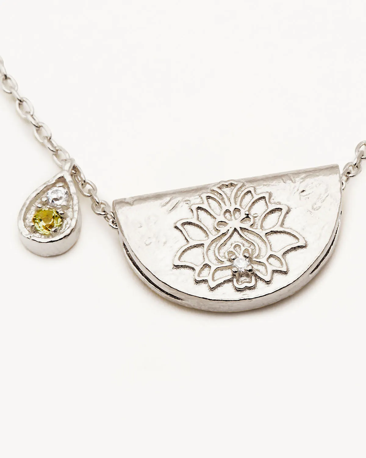 Sterling Silver Lotus Birthstone Necklace - August - Peridot