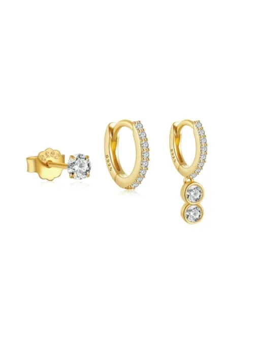 Stud and Hoop Earrings Set 925 Sterling Silver 18K Vermeil Luxury Huggie Hoop 3 Set Earrings