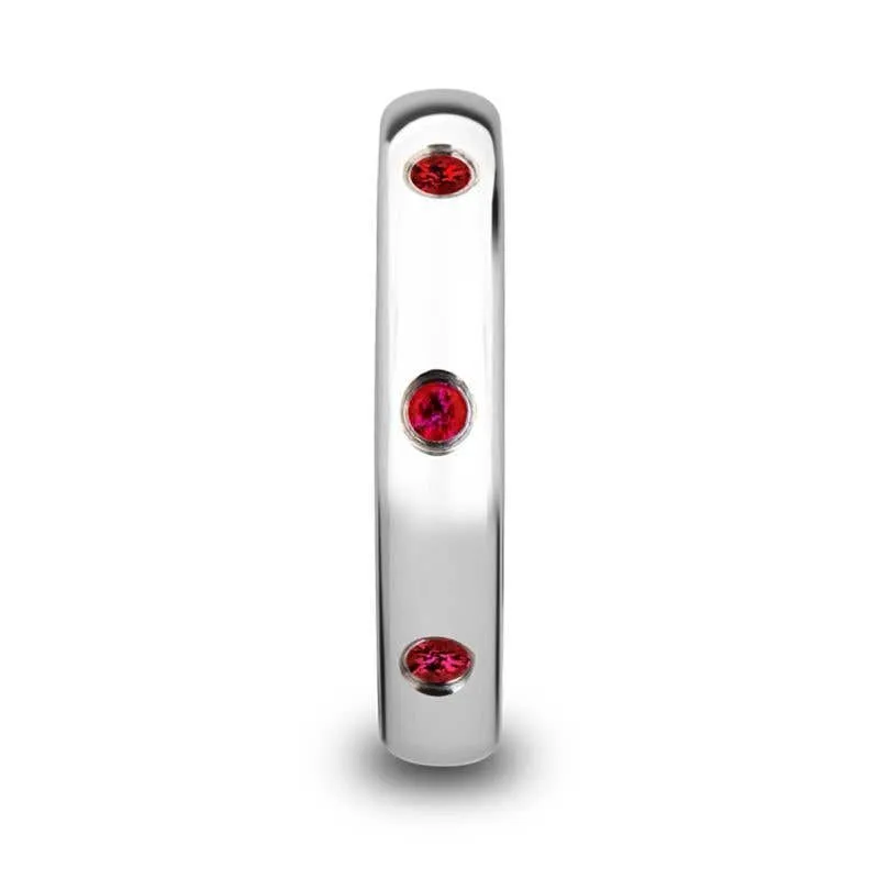 Thorsten MAERA 3 Red Ruby Polished and Domed Tungsten Carbide Wedding Ring- 4mm