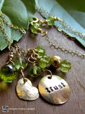 Tiny Peridot Cluster Necklace w/ Gold Filled