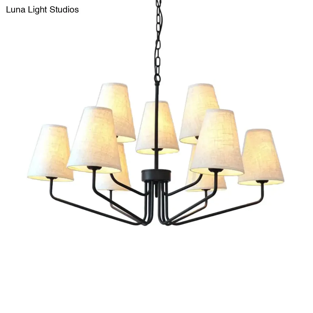Traditional Fabric Conical Hanging Chandelier with 3/5/6 Lights - Flaxen Pendant Light for Living Room