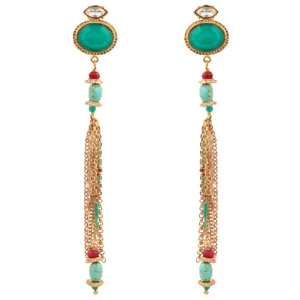 Turquoise and Swarovski Crystal Tassel Earrings by Satellite Paris