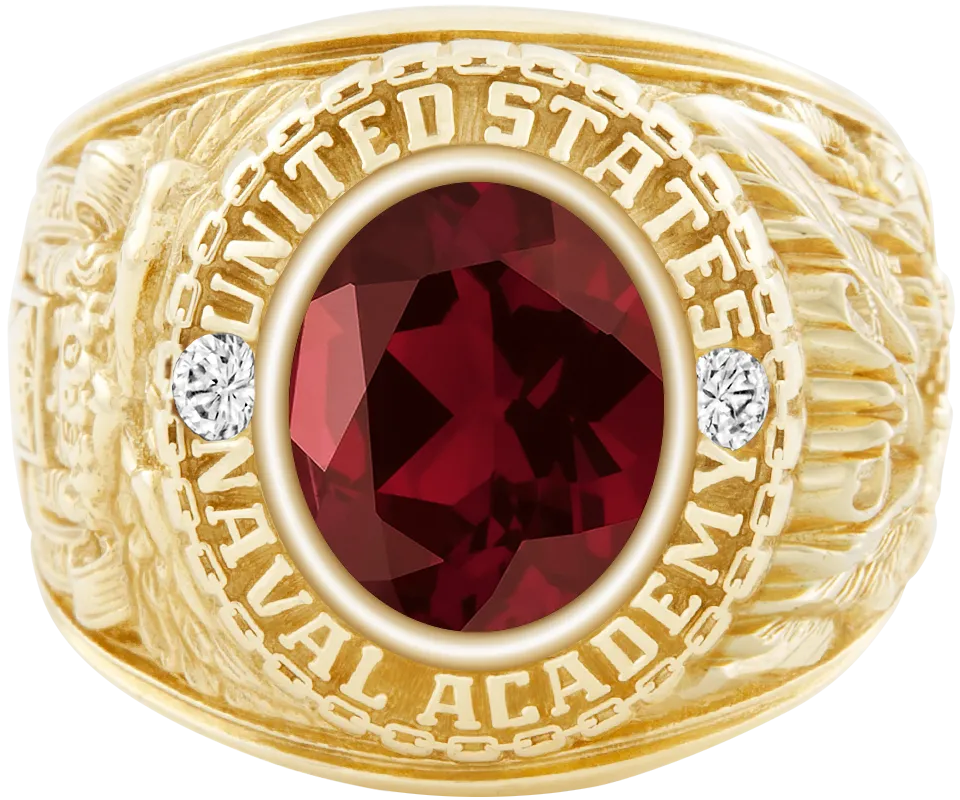 USNA Class Ring Mod™ with Mozambique Garnet Centerpiece and Diamond Dividers