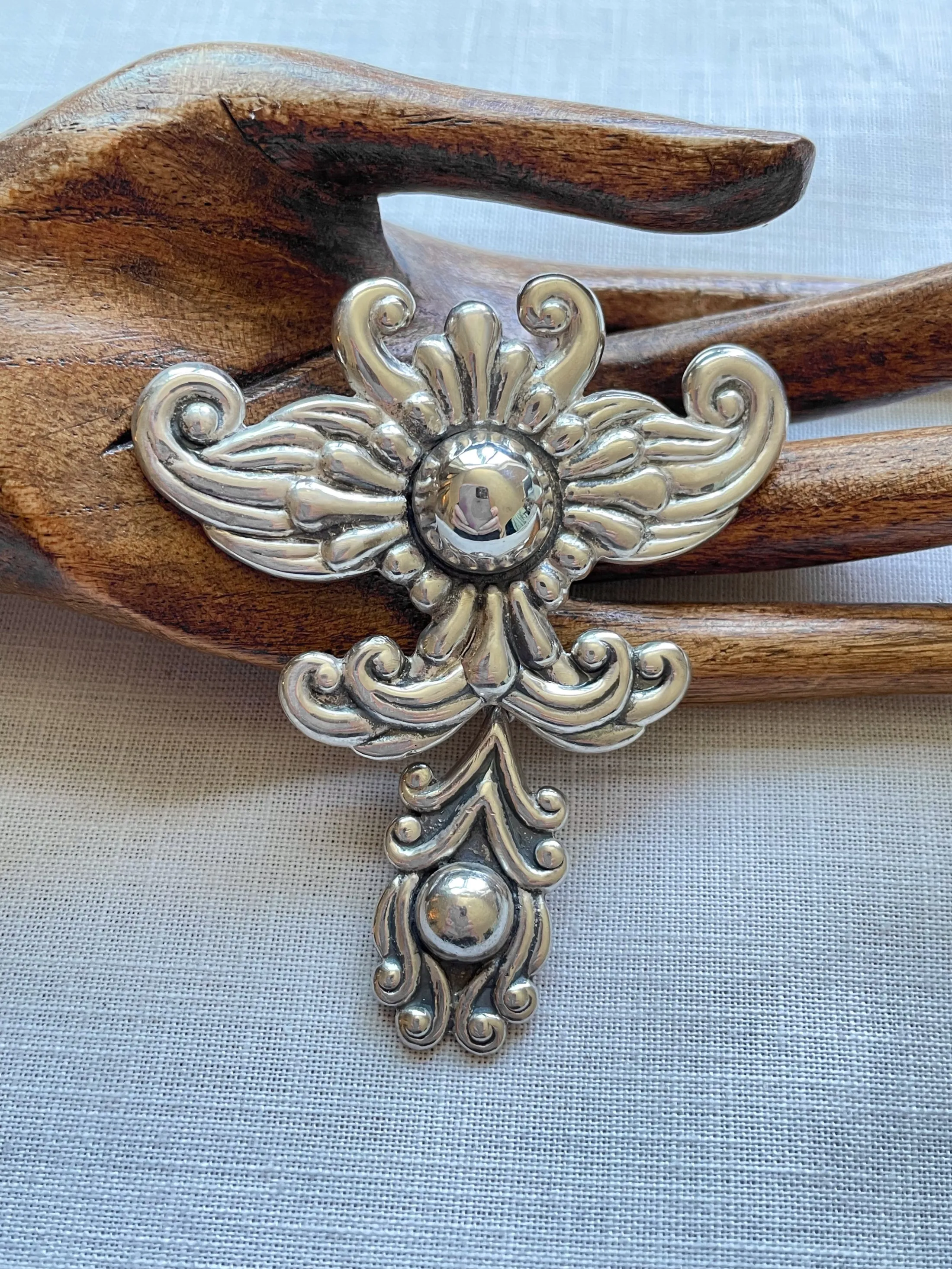 Vintage 40s Los Castillo Sterling Brooch/Pendant, Articulated #548 Taxco Mexico