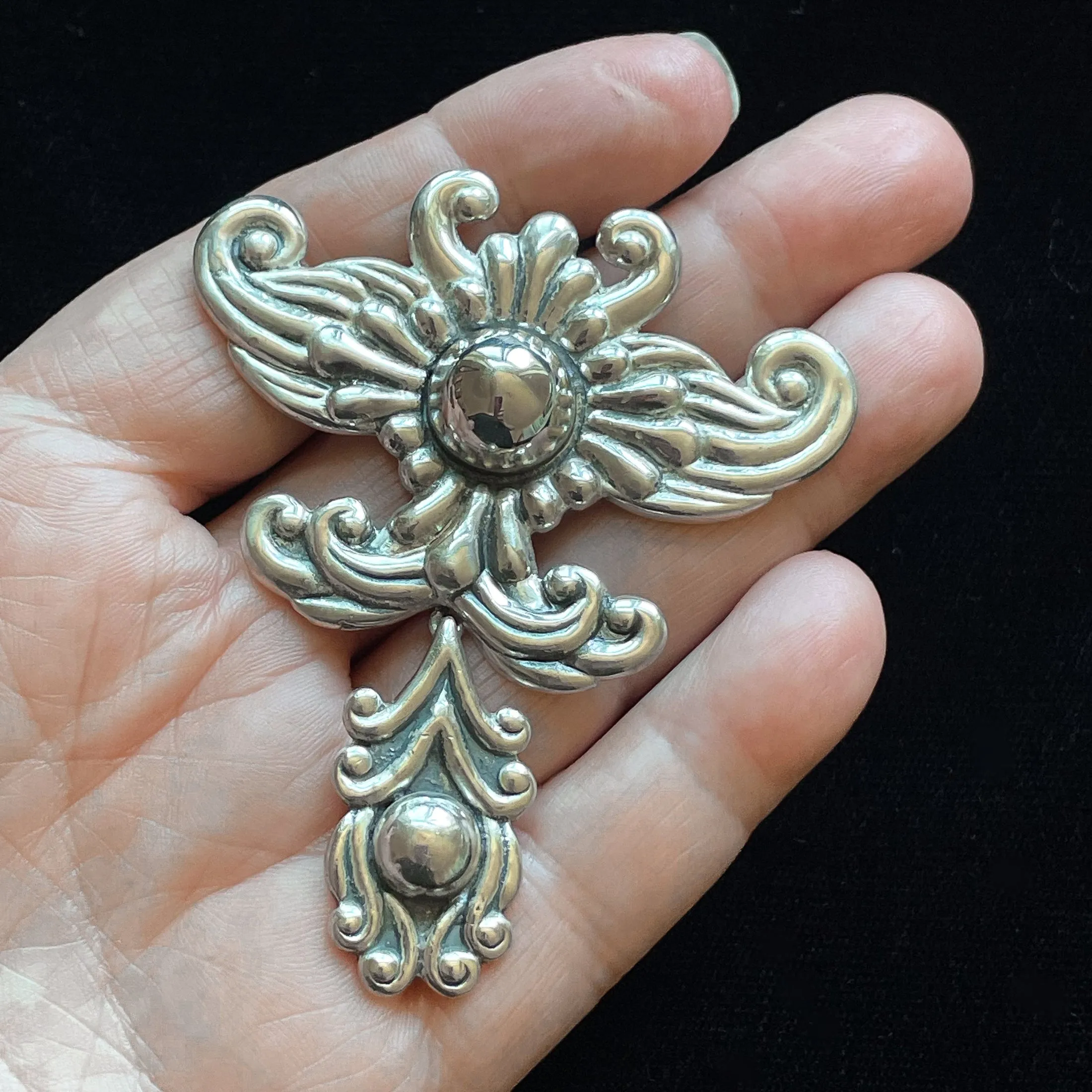 Vintage 40s Los Castillo Sterling Brooch/Pendant, Articulated #548 Taxco Mexico