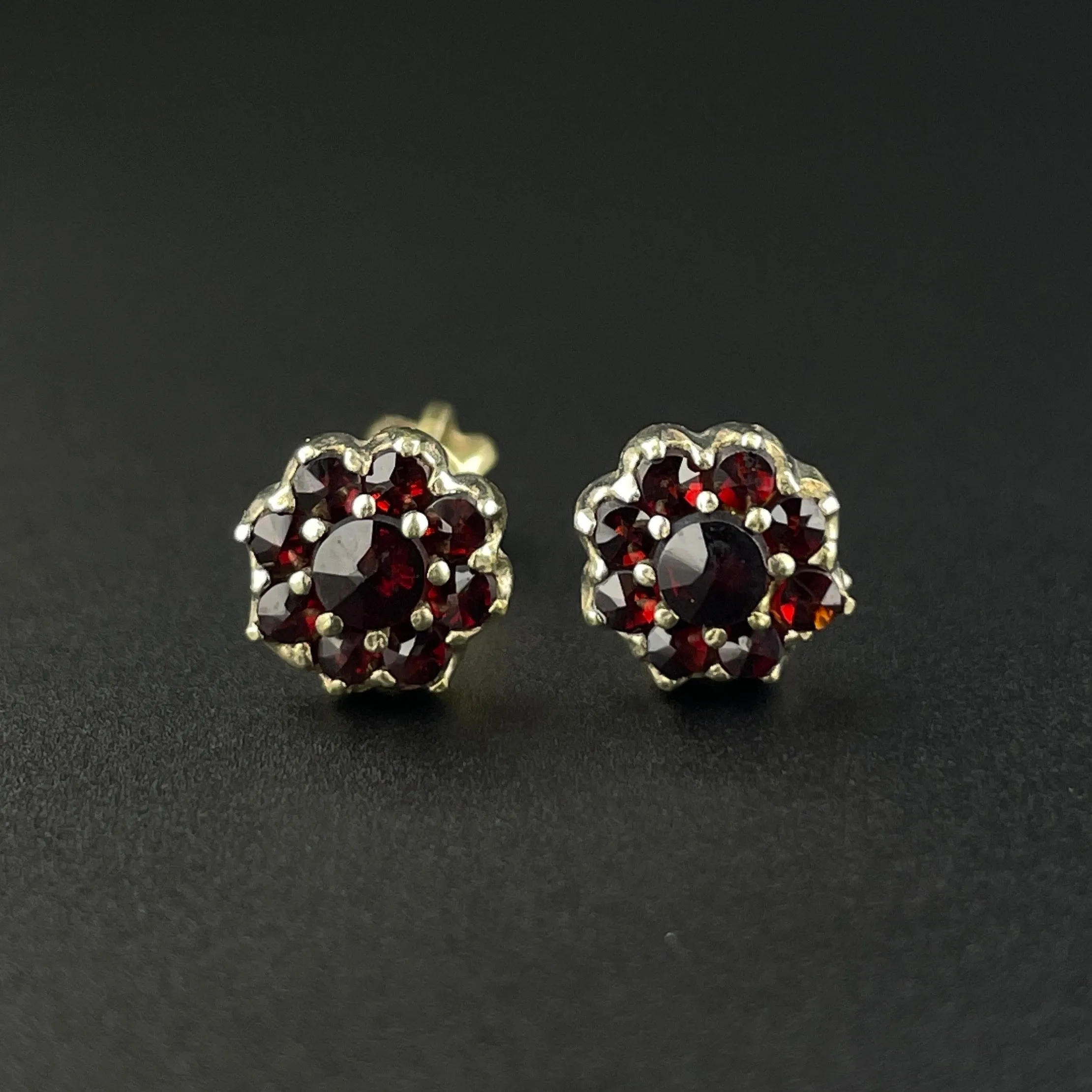 Vintage Garnet Flower Cluster Gold Vermeil Post Earrings