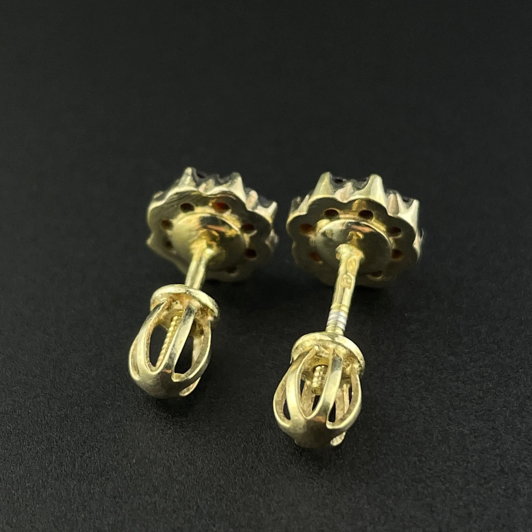 Vintage Garnet Flower Cluster Gold Vermeil Post Earrings