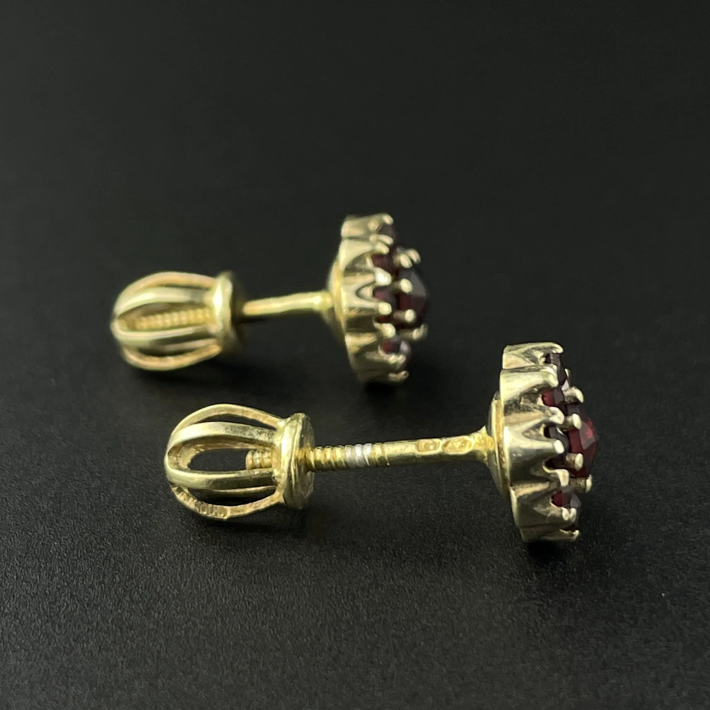 Vintage Garnet Flower Cluster Gold Vermeil Post Earrings