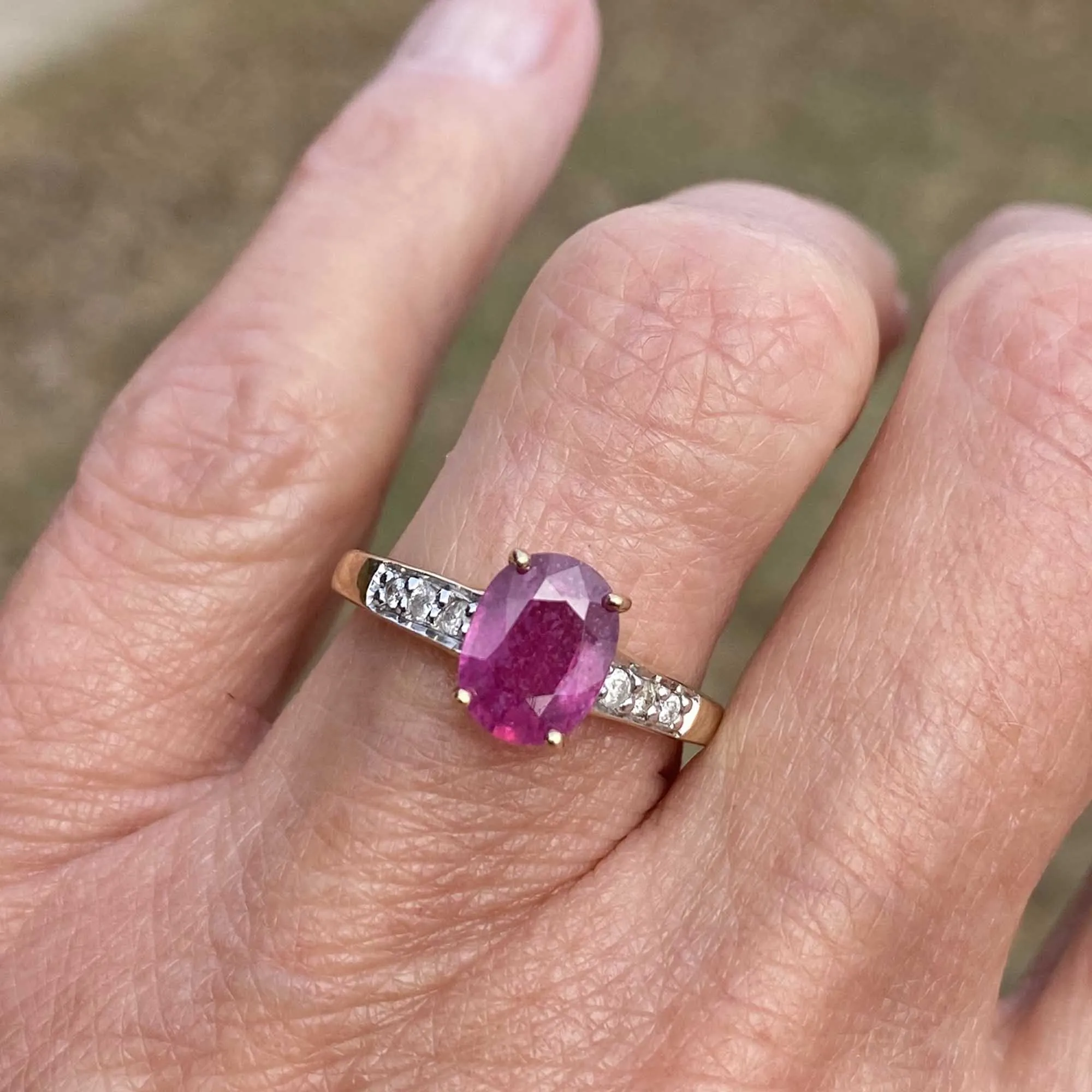 Vintage Gold Oval Natural Ruby and Diamond Ring