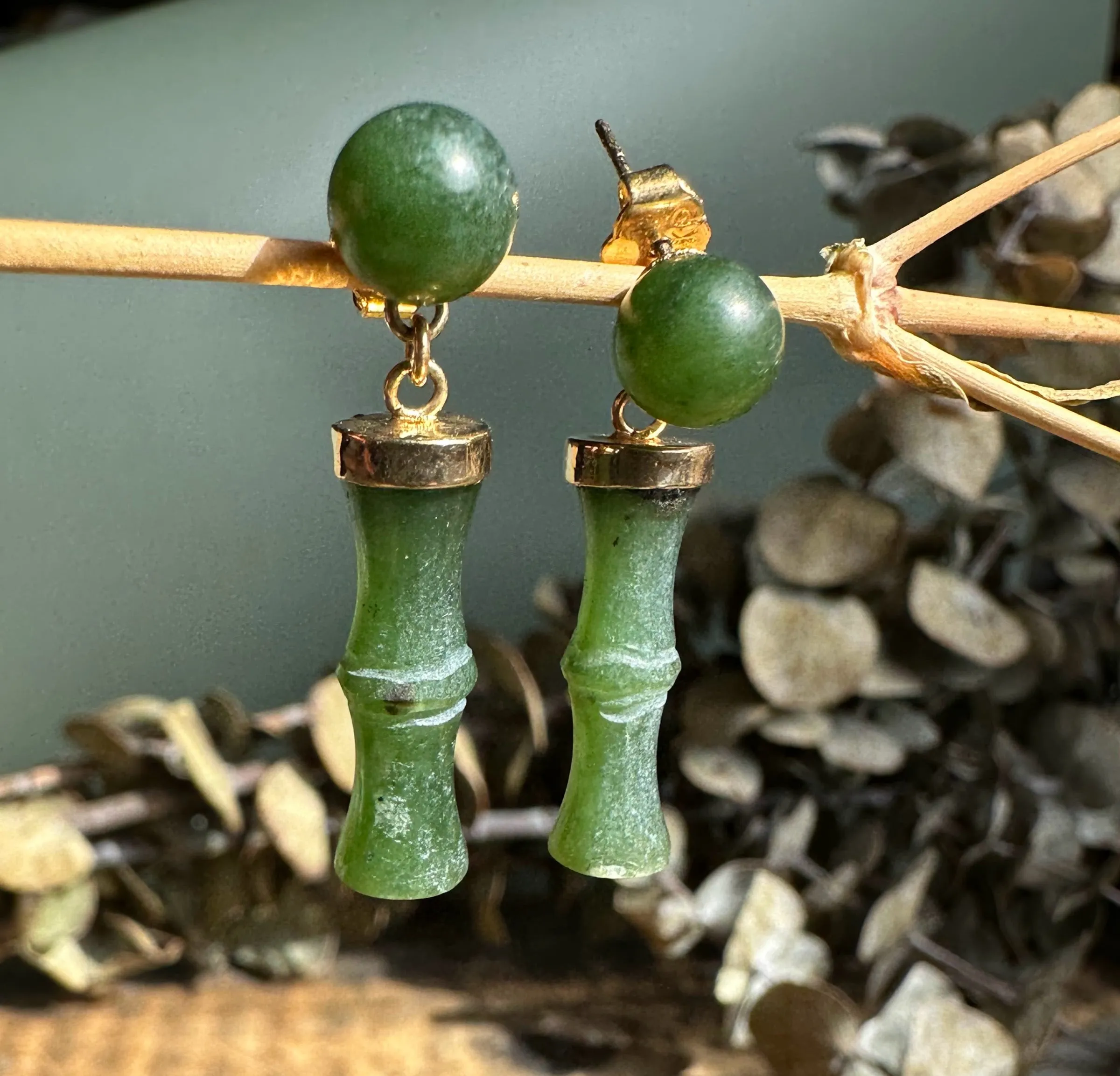 Vintage Jade Bamboo Earrings