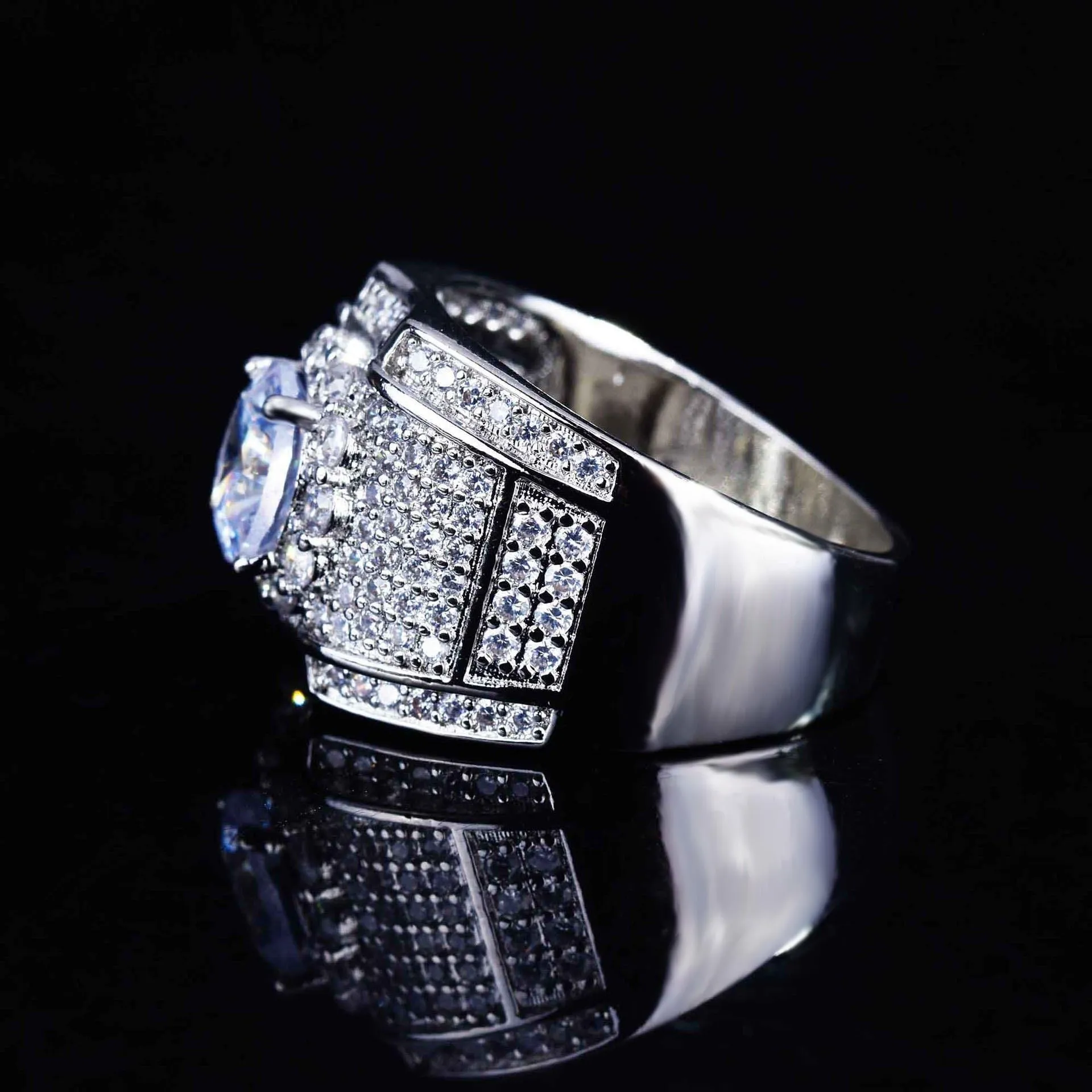 White Zircon Stone Finger Ring 925 Sterling Silver Vintage Ring for Women&Men Wedding Bands Party Accessories