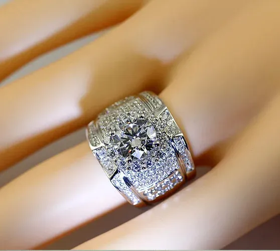 White Zircon Stone Finger Ring 925 Sterling Silver Vintage Ring for Women&Men Wedding Bands Party Accessories