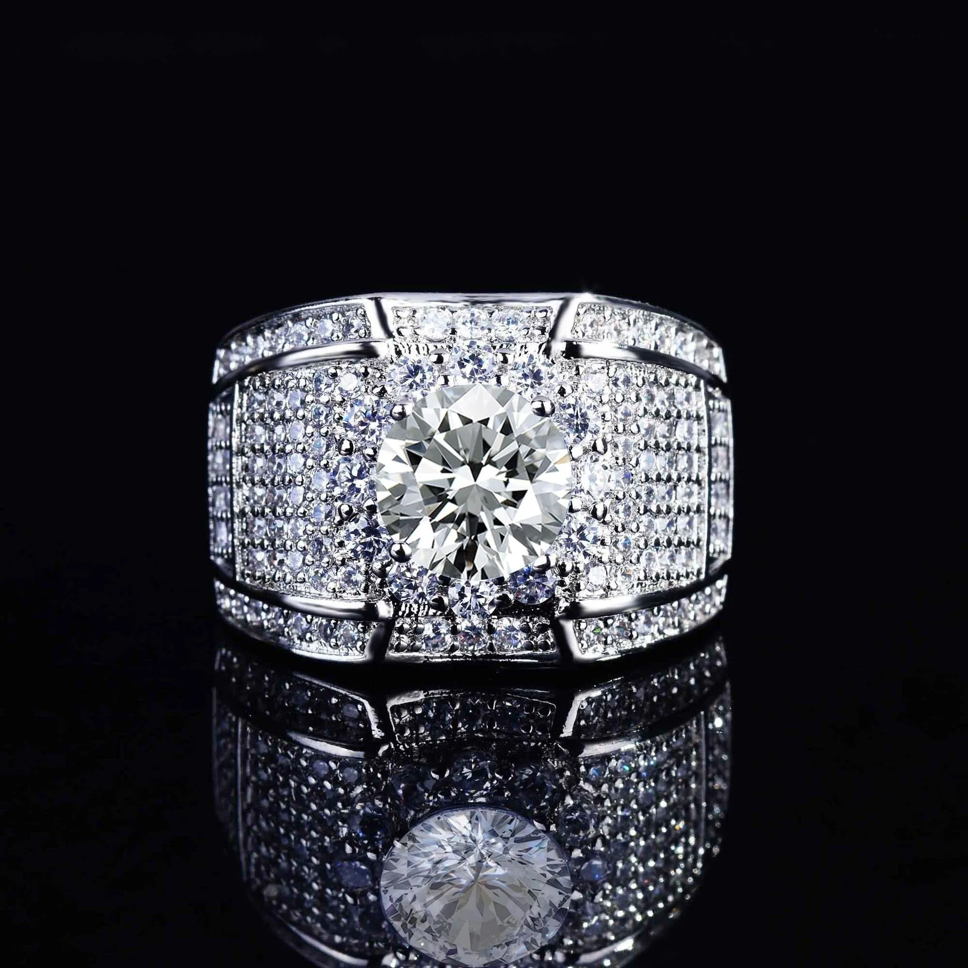 White Zircon Stone Finger Ring 925 Sterling Silver Vintage Ring for Women&Men Wedding Bands Party Accessories