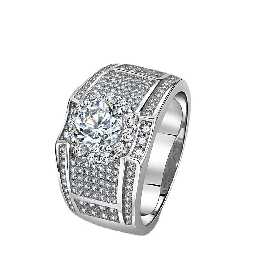 White Zircon Stone Finger Ring 925 Sterling Silver Vintage Ring for Women&Men Wedding Bands Party Accessories