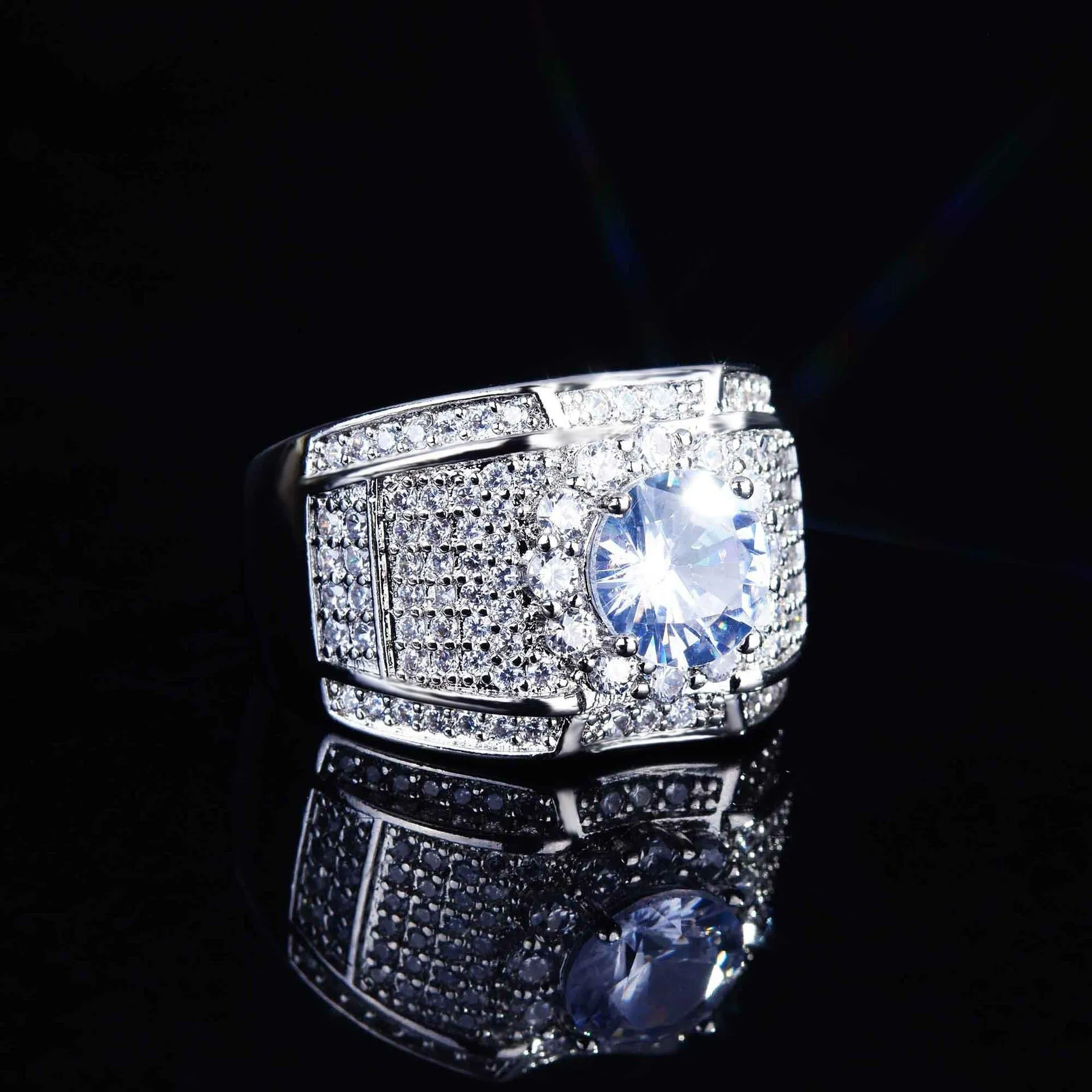White Zircon Stone Finger Ring 925 Sterling Silver Vintage Ring for Women&Men Wedding Bands Party Accessories