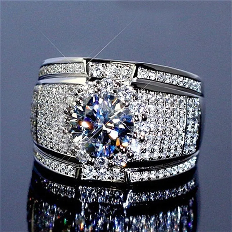 White Zircon Stone Finger Ring 925 Sterling Silver Vintage Ring for Women&Men Wedding Bands Party Accessories