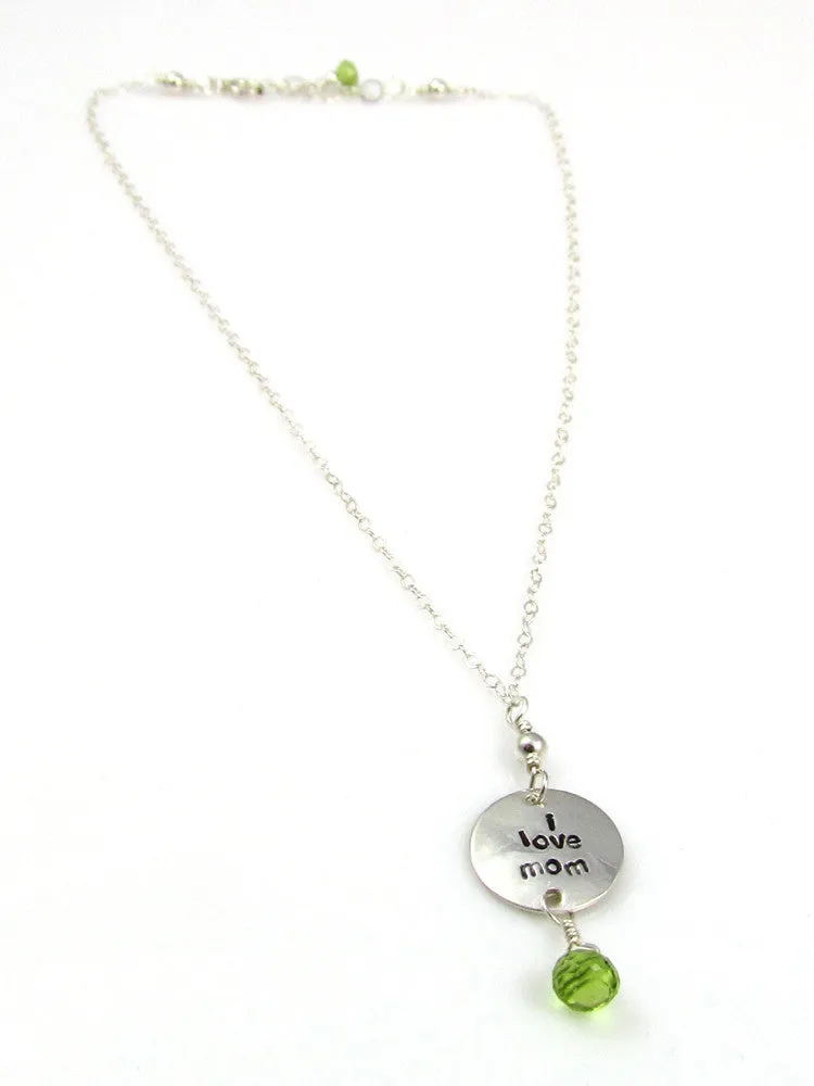 WHOLESALE - Mini Goddess (children) "i love mom/dad" Necklace With Peridot Gems