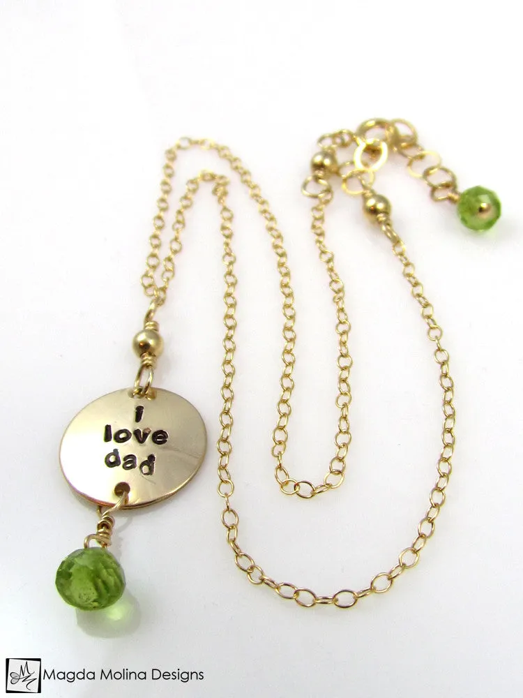 WHOLESALE - Mini Goddess (children) "i love mom/dad" Necklace With Peridot Gems